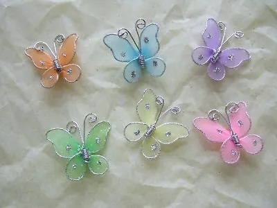 24 Mesh Butterflies Silver & Glitter Detail 2.5cm Weddings Parties Decorations • £3.85