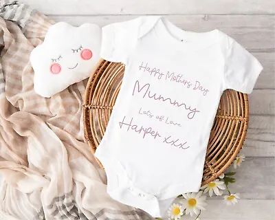 Personalised Mother's Day Baby Grow 06 Pink Happy Mothers Daddy Love Harper • £7.50