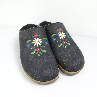 HAFLINGER Wool Clog Mules Flower Slip On Shoes Gray Slippers Women EU 41 • $34.95