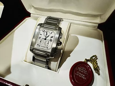 Cartier Tank Francaise Chronograph 28mm Quartz Mens Steel Watch Roman Dial 2303 • $2750