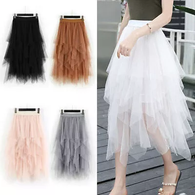 £14 • Buy Women High Waist Ruffle Mesh Tutu Skirt Sheer Net Tulle Pleated Maxi Dress New 