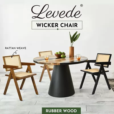 Levede 1x/2xDining Chair Armchair Wicker Wooden Chairs Rattan Accent Lounge Seat • $109.99