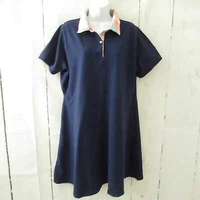 Lands End Shirt Dress 1X 16W 18W Blue Madras Plaid Collar Plus Size Preppy • $16.99
