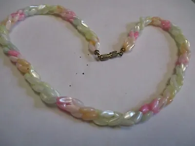 Vintage Multi 3 Strand Pastel Rice MOTHER OF PEARL Stone Twisted Beaded Necklace • $6.99