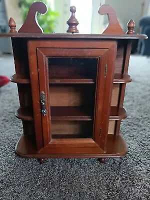 Vintage Curio Cabinet Wood Shelves Glass Door Footed Tabletop/Wall Hanging 17  • $59