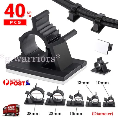 Up To 40x Adhesive Cord Management Cable Clips Black Wire Holder Organizer Clamp • £2.72