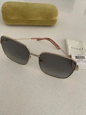 $174 • Buy Gucci Womens Square Gold/Pink Sunglasses GG0443 Gold 55 Pre Owned 