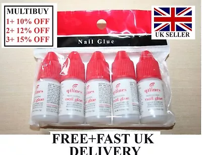 5 X 3g Nail Glue Clear Strong Adhesive Acrylic False Nails Tips Art 5 Pack New • £2.69