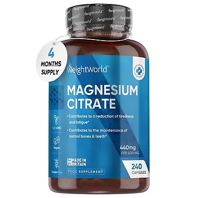 Magnesium Citrate 240 Capsules 740mg For Bones & Teeth Muscle Energy Supplement • £18.99