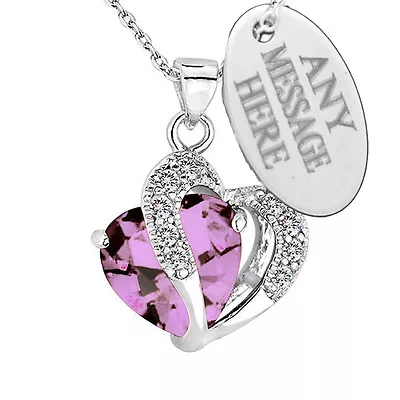 £10.99 • Buy Personalised Womens Ladies Birthstone Heart Amethyst Crystal NECKLACE Birthday