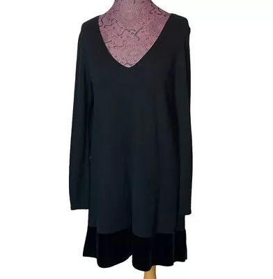 Eileen Fisher Sz M Black Merino Wool V Neck Dress • $49.99