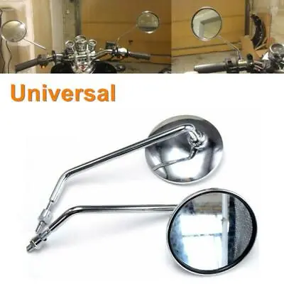 2PCS Universal 4  Round Long Stem Motorcycle Mirrors 8mm Chrome Left & Right Kit • $13.99