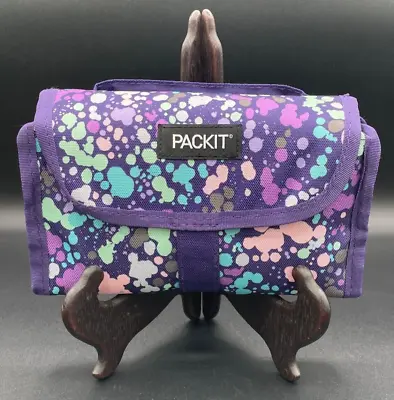 PackIt Freezable Lunch Bag Built In Ice Pack Foldable Roll Up Purple/Multi Color • $8