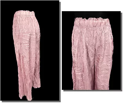 Vintage Silk Crinkle Palazzo Pants Dusty Rose Wide Leg Pants Waist 28-36 • $44.99