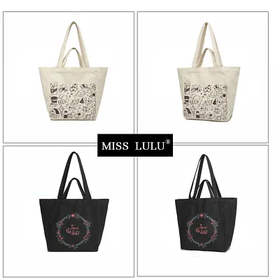 Ladies Large Canvas Shopper Shoulder Bag Girls School Travel Bag Casual Handbag • £6.99