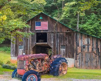 35  Fabric Panel | David Textiles Digital Rusty Tractor & American Barn Scene • $11.98