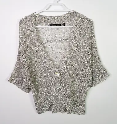 Marco Polo Lace Knit Cardigan Womens Small Grey Relaxed Short Sleeve Cotton • £15.47