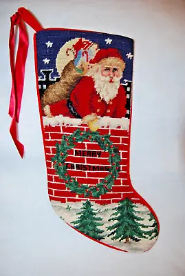 Vtg Needlepoint Santa On The Roof Christmas Stocking Metropolitan Museum Of Art • $49.99