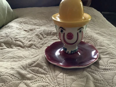 £2.99 • Buy Secla  Portugal Vintage Hand Painted Clown Egg Cup And Salt