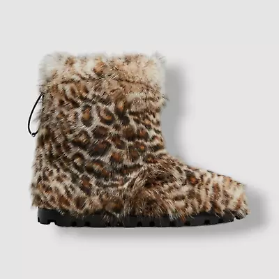 $2000 Miu Miu Women's Brown Leopard-Print Shearling Snow Bootie Boot Shoes 41 • $640.38
