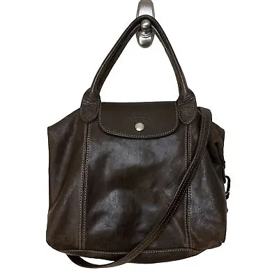 Longchamp Brown Leather Modele Depose Small Tote Crossbody Purse Bag Womens • $78.98