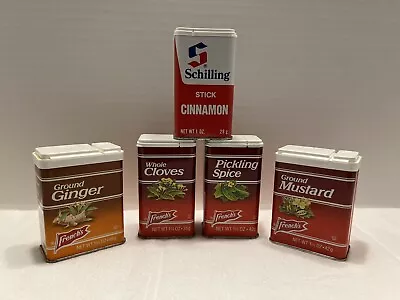 Lot Of 5 VTG Spice Tins SCHILLING FRENCH’S Ginger Cloves Mustard Cinnamon • $8.77