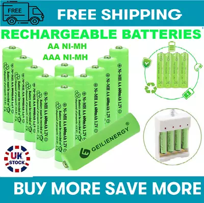 AA & AAA Rechargeable Solar Light Batteries 600mAh 400mAh 300mAh NiMH 1.2V UK • £2.75