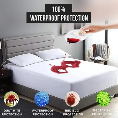 Waterproof Terry Towel Mattress Protector Fitted Sheet Bed Cover Absorbent • £6.95
