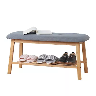 Shoe Bench Small Entryway Storage Rack Natural Bamboo Cushion Seat Hallway Bench • $38.95