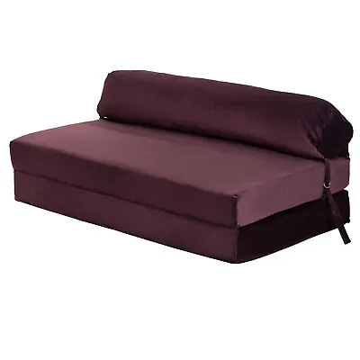 Loft 25 Purple Velvet Double Z Bed Chair Fold Out Futon Guest Folding Sofa Bed • £124.97