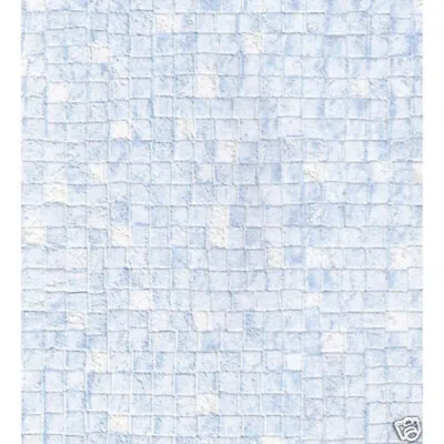 Faux Blue Mosaic Tile Textured Thick Vinyl Wallpaper VYMURA Platinum 40-132A • $47.99