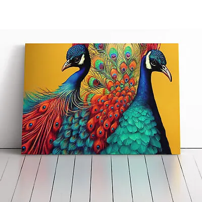 Pair Of Peacocks Canvas Wall Art Print Framed Picture Decor Living Room Bedroom • £24.95