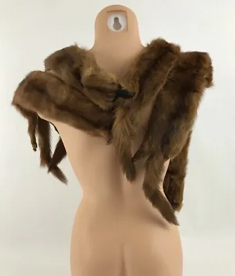 Vintage Mink Fur Stole Wrap 5 Pelts Full Body Scarf Clip Closure Brown • $42