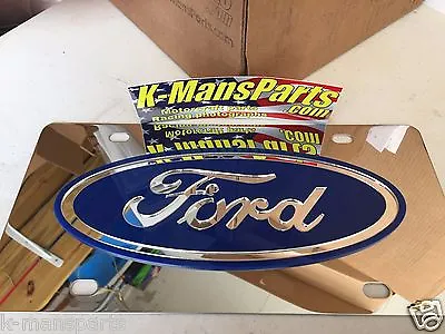 Ford Oval Tag Vanity License Plate Chrome Stainless Steel BLUE Emblem • $39.95