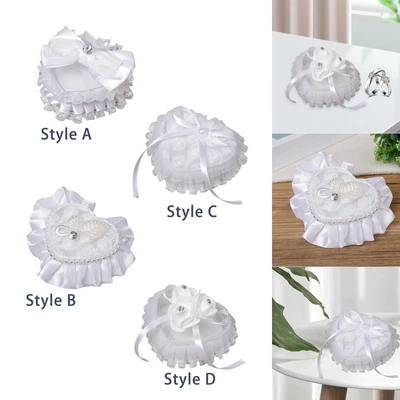 Bridal Ring Holder Cushion Heart Shaped Ring Bearer Box Romantic Ring Pillow • £5.57
