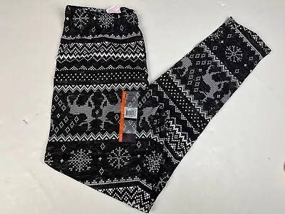 No Boundaries NOBO Juniors Christmas Reindeer Fairisle Black Leggings NWT  • £14.41