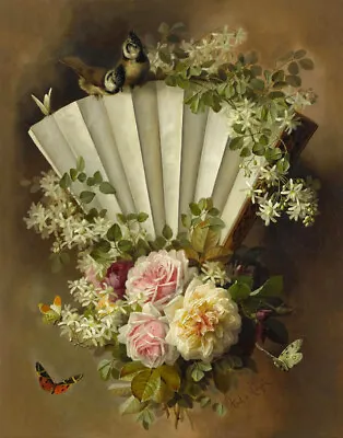 Paul De Longpre Roses And Blossoms Butterflies And Birds Canvas Print • $39.99