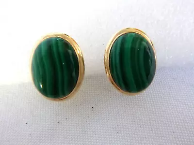 Vintge 14K Gold Malachite Earrings 6.0 Grams Pierced French Back Clips 3/4 Inch • $390