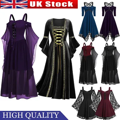 £18.99 • Buy Womens Vintage Gothic Punk Victorian Medieval Witch Costume Cosplay Fancy Dress.