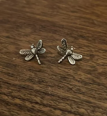 Vintage Minimal Sterling Silver 925  Dragonfly Stud Pierced Earrings • $27.50