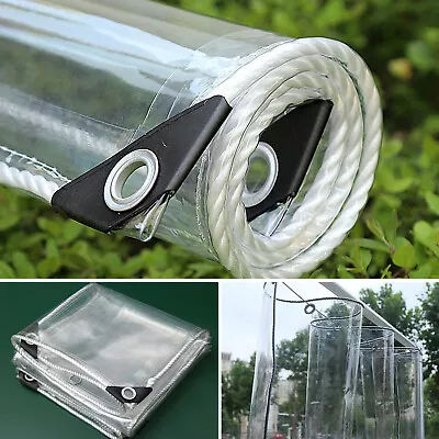 430gsm Clear Tarpaulin Heavy Duty PVC Waterproof Glass Pet Cover Tarp Sheet UK • £12.99