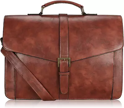 Mens Leather Briefcase For Travel/Office/Business 15.6 Inch Laptop Brown • $63.68