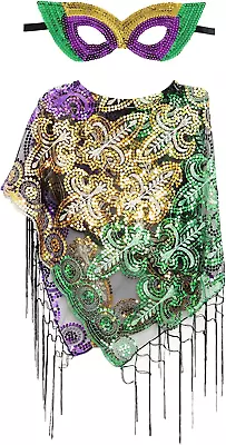 Mardi Gras Shawl Scarf Costume Masquerade Party Favor Accessories Glitter Tri... • $14.99