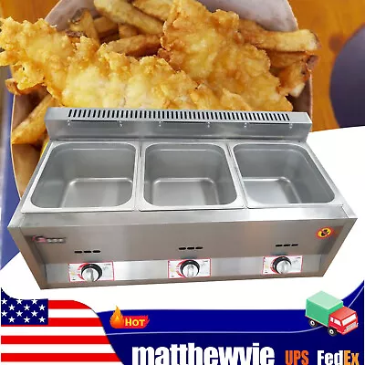 3 Pans Food Warmer Steam Buffet Counter-top Gas Fryer Steam Table Commercial 6L • $180.50