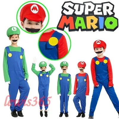 Boys Super Mario Luigi Wario Waluigi Fancy Dress Workman Costume S-xl • $18.43