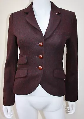 BNWOT Jack Wills X Moon 100% Wool Tweed Style Hacking Jacket Burgundy Size 6 • £35