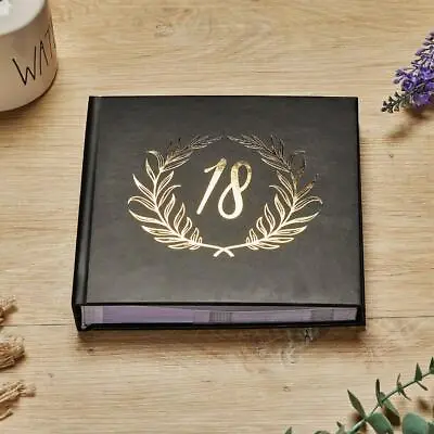 18th Birthday Black Photo Album Gold Laurel Wreath • £15.99