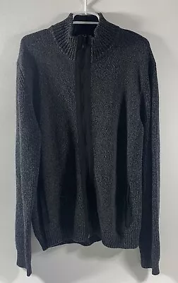 Daniel Hechter Paris Sweater Mens Xl Full Zip Mock Neck Black Gray Cardigan • $28.80