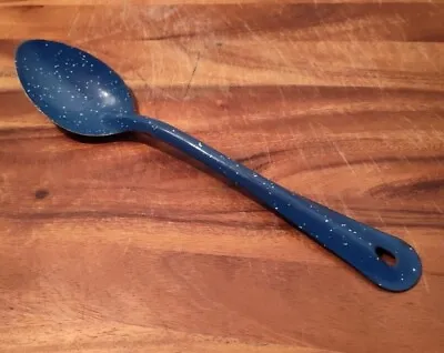 Vintage 12  Enamelware Blue Speckled Cooking/Serving Spoon -Camping Farmhouse  • $4.99