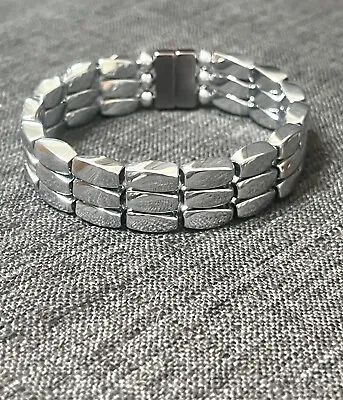 Mens Womens Silver 100% Magnetic Hematite Bracelet Anklet Necklace 3 Row Power • $56.99